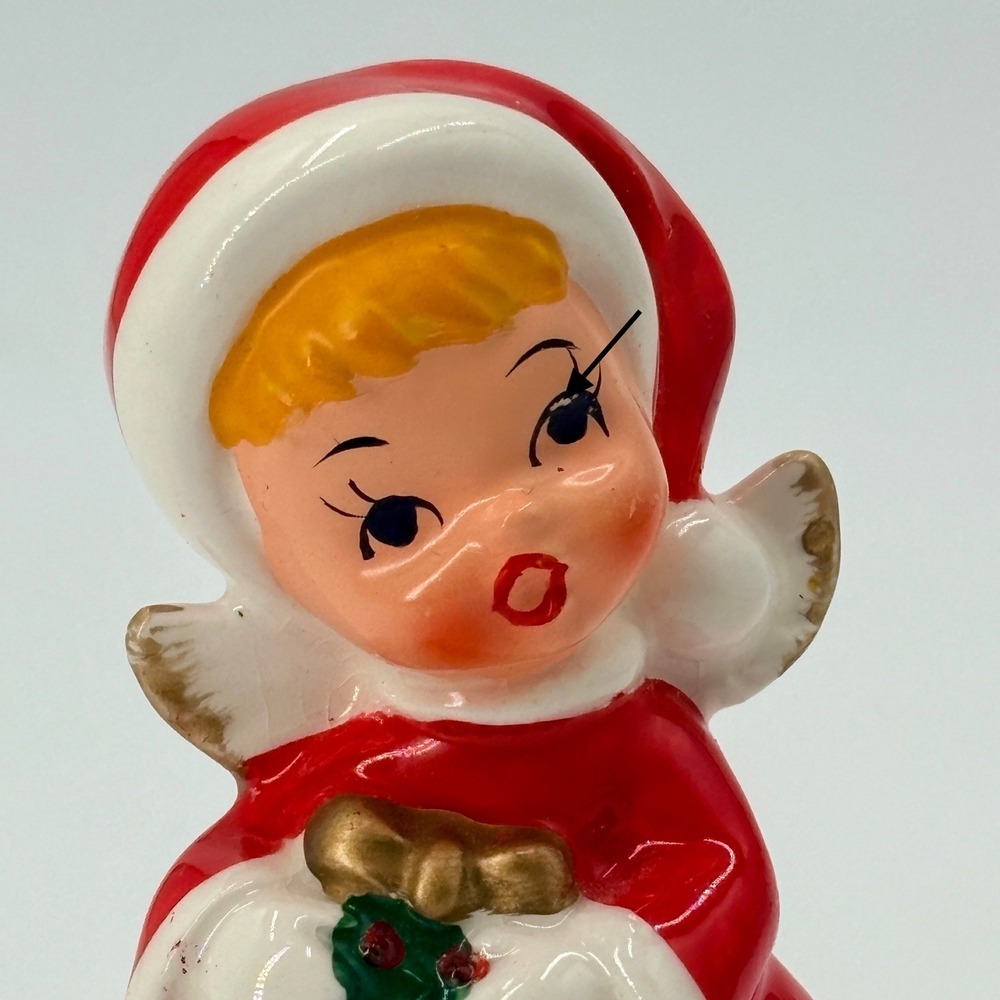 MCM Christmas Angel Figurine Napco Style Caroler Wreath Gold‎ Wings Japan - Picture 8 of 11